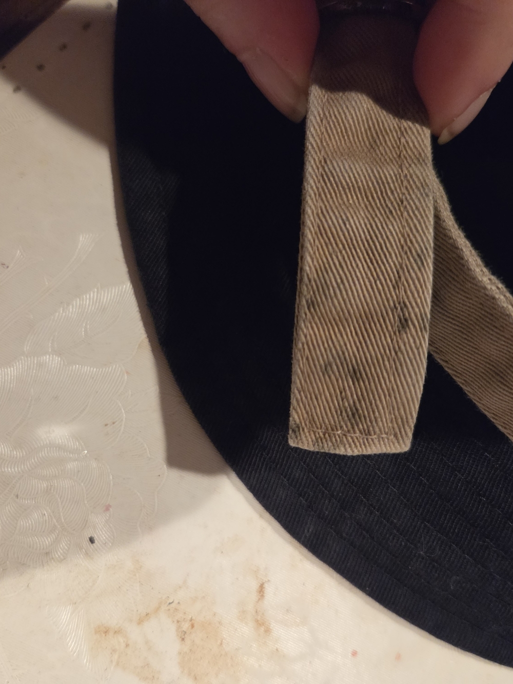 Vintage Navy Bucket Hat with Tan Accent and Heart Patch - Picture 4 of 4
